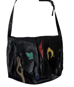 Bolso de Hombro D&D Moda Diseño Abstracto Guijarro Negro Solapa Plegable COMO ESTÁ  - Imagen 1 de 16