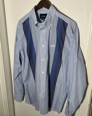 Camisa Faconnable Para Hombres Grande Azul Divertida Rayas Algodón Abotonada Calce Clásico Foto 1 de 4