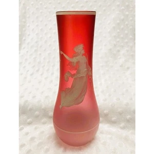 Vintage Fenton Cranberry Ombre Glas, Mary Gregory Cameo handbemalt Vase 70er - Bild 1 von 8