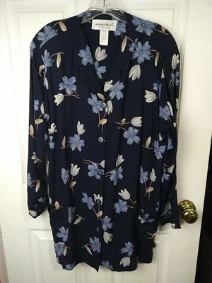 Camisa túnica mujer Amanda Nicole botones manga larga azul floral madura boho... Foto 1 de 4