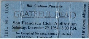 Grateful Dead Mail Away Concert Ticket Stub Décembre 29 1984 San Francisco ca - - Picture 1 of 2