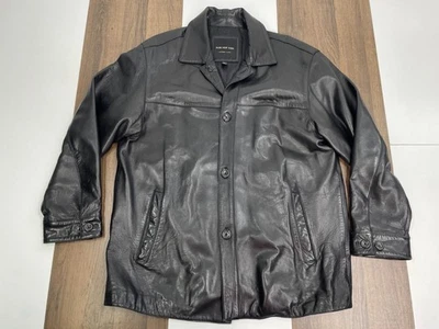 Andrew Marc New York Mens L Black Soft Leather Overcoat Jacket Coat Button - Image 1 of 4