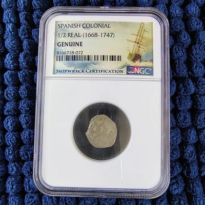 1668-1747 Spanish Colonial 1/2 Real - Shipwreck Certification  - NGC Genuine - Image 1 of 4
