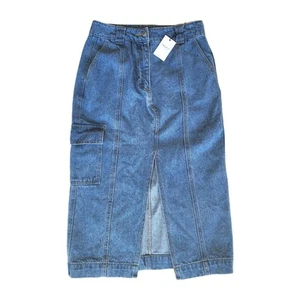 Forever 21 Denim Split-Hem Maxi Skirt Size Small Medium Wash Low Rise - Picture 1 of 13