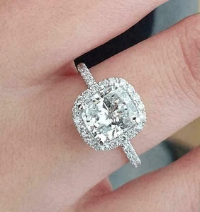 Halo Engagement Ring 2.50Ct Cushion Lab Created Sapphire 14K White Gold Size 5.5 - Picture 1 of 3