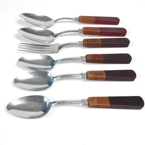 Cubiertos de baquelita de dos tonos MCM Butterscotch/Cereze vintage lote mixto de 6 piezas - Imagen 1 de 14