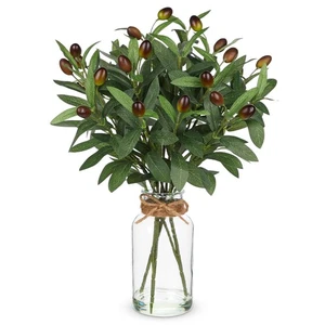 Artificial Olive Branch in Glass Vase with Faux Water 15.7" Fake Plants Olive... - Foto 1 di 6