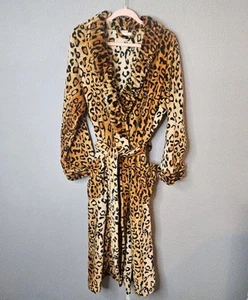 Bathrobe Womens Plus 2X 3X Jaguar Animal Print Bathrobe Long Plush Pockets Cozy - Picture 1 of 16