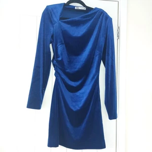 ZARA Blue Velvet Long Sleeve Party Dress Size M - Picture 1 of 5