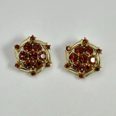 Pendientes de clip vintage Lisner topacio estrás aurora boreal tono dorado Foto 1 de 3