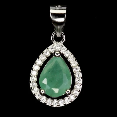 Ювелирные изделия кулон серебро 925 пробы грушевидный изумруд 8x6 мм натуральный драгоценный камень - Изображение 1 из 4