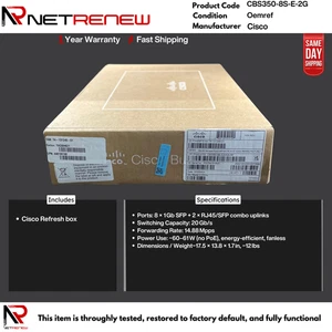 Cisco Business CBS350-8S-E-2G 8-Port SFP Switch 2x Gigabit Uplink Managed - Picture 1 of 1