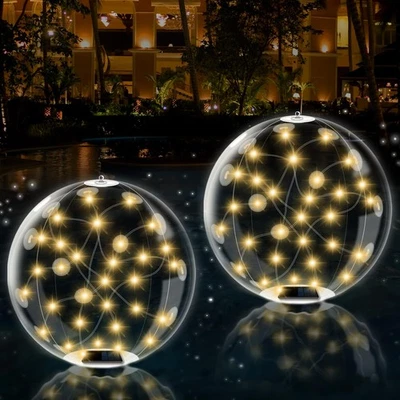 Floating Pool Lights Solar Powered – 2 Pack 14" Inflatable Light Up Pool Ball... - Image 1 of 4