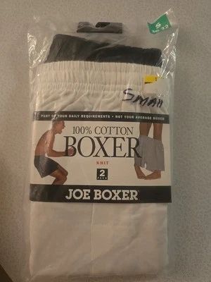 Boxer vintage Joe 100% algodão malha tamanho pequeno 30-32 pacote com 2 branco/preto - Imagem 1 de 4