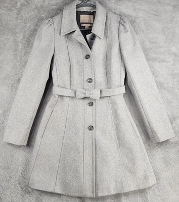 Banana Republic Coat Womens XS Light Gray Wool Blend Belted Bow Fit & Flare - Image 1 of 4