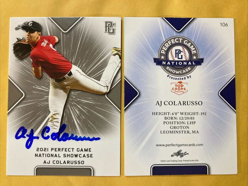 AJ Colarusso Signed 2021 Leaf Perfect Game Auto Boston College Baseball Card - Image 1 of 1