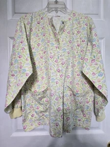 Tafford Scrub Jacket size M-Yellow/Pastel Floral Snap-Up=Chest 22"/L 27" - Picture 1 of 4