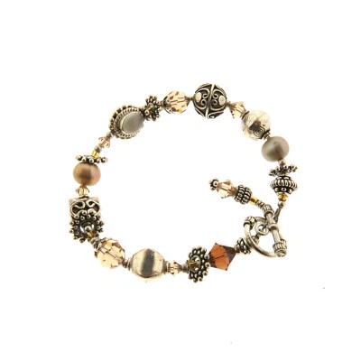 Brazalete de palanca de cuentas de plata Bali con perla de piedra lunar y cristal Foto 1 de 4