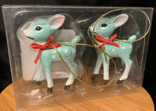 Target Wondershop Mini Retro Deer Ornaments Set of 2 Blue-Green W/ Glitter New
