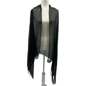 Charter Club Black 100% Silk Wrap With Crochet Trim - Picture 1 of 5