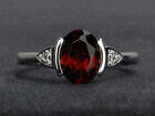 3ct Lab Created Ring Oval Cut Red Garnet Petite Solitaire 14k White Gold plated