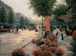 Mercado de flores de la mañana de Christa Kieffer escena callejera floral de París estampado 9x12 🙂 - Imagen 1 de 1