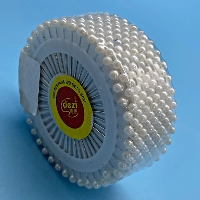 480 Pins White Pearl Round Head Crafts Sewing Positioning Projects Reusable VTG - Image 1 of 4