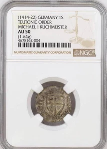 Germany Poland Schilling 1414 NGC AU50 Teutonic Order Michael I Kuchmeister - Picture 1 of 4