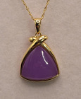 14K Lavender Jade Triangle Pendant 1" Long .75" Wide Gold Bale And Surround