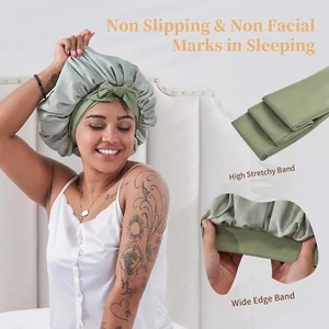 Silk Satin Bonnet, Nightcap, for All hair quality and hairstyles - Green. - Picture 1 of 5
