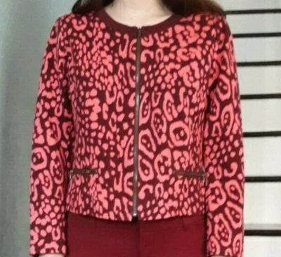 GAP - куртка - женский размер 12 Funky леопард печать бордовый и розовый молнии спереди - Изображение 1 из 4