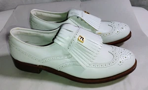 Vintage foot-joy wingtip tassel spikes white shoes gold size 9 4A - Picture 1 of 5