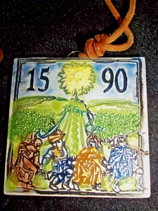 Renaissance Fair 1590 Ceramic Necklace Handmade May Flower Pole Art Studio - Picture 1 of 5