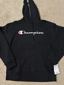 Champion Powerblend Men's Hoodie, Script Logo - Black, Medium - Picture 1 of 3