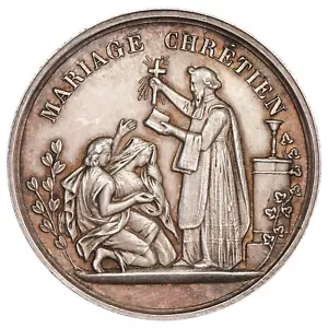 France Wedding Medal 1867 Christian Wedding J.V J.M Silver Bee Hallmark - Picture 1 of 3