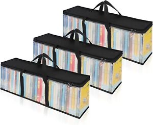 DVD Storage Bags Set of 3 Clear PVC Media Holder Case with Handles Bag New