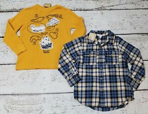 CRAZY 8 "Preppy Pirate" Yellow Treasure Map Waffle Tee Flannel Button Up 5 6 NEW