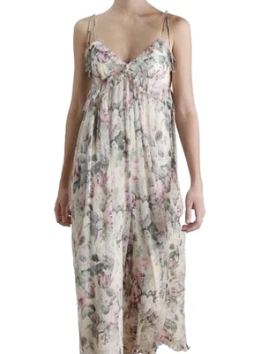 Mono Zimmermann Jaspe Volantes Talla 1/10 au Crema Seda Floral Corbata Foto 1 de 4