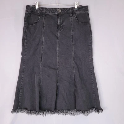 Falda midi de mezcla de algodón con dobladillo deshilachado negra talla 14 de mezclilla para mujer Foto 1 de 4