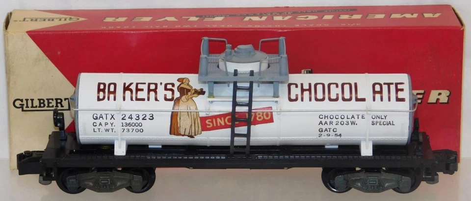 BOXED American Flyer #24323 Bakers Chocolate Single Dome Tank Car CLEAN S gauge - Image 1 of 4
