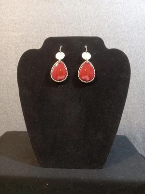 Joyería Pendientes Piedra Roja Tono Plata Cornalina Pera Forma Gancho Colgante Gota Foto 1 de 4