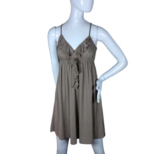 Soprano Jersey Flowy Dress Size Small Mocha Brown Sleeveless Ruffled Neckline - Picture 1 of 8