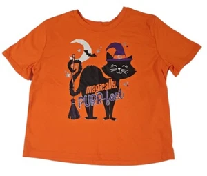 Girls Orange Magically Purr-fect Black Cat Halloween T-Shirt Tee Shirt Sz. Small - Picture 1 of 4