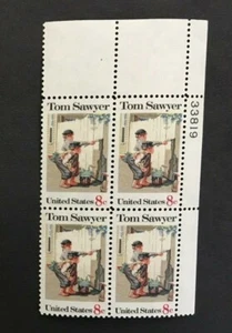 #1470 Tom Sawyer 8 Cent COLOR SHIFT Plate block of 4  MINT NH OG - Picture 1 of 2