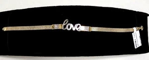 NEW 2 TONE 10K SOLID GOLD DIAMOND CUT MESH CHAIN "LOVE" ID BRACELET - Picture 1 of 9