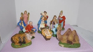 Vintage 1950's COMPOSITION NATIVITY FIGURINE set / 11 Figures 5" Italy WOOLWORTH - Picture 1 of 20