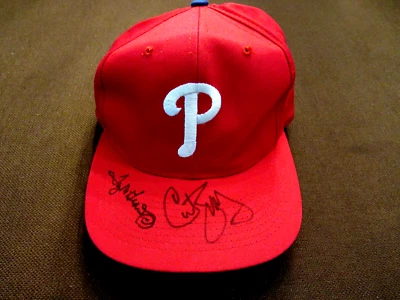 TUG MCGRAW CURT SCHILLING PHILLIES SIGNED AUTO VINTAGE PHILLIES CAP JSA BEAUTY - Image 1 of 4