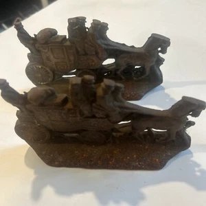 2 Vintage Cast Iron Door Stopper Horse Drawn Stage Coach W.H.Howell. Co. - Picture 1 of 4