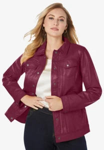 LEATHER JACKET 16W 16 BURGUNDY RED NWT 1X 1XL - Picture 1 of 20