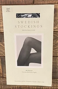 NEW SWEDISH STOCKINGS Black 40 Denier Cornelia Shimmery Tights - Sz Small - Picture 1 of 5